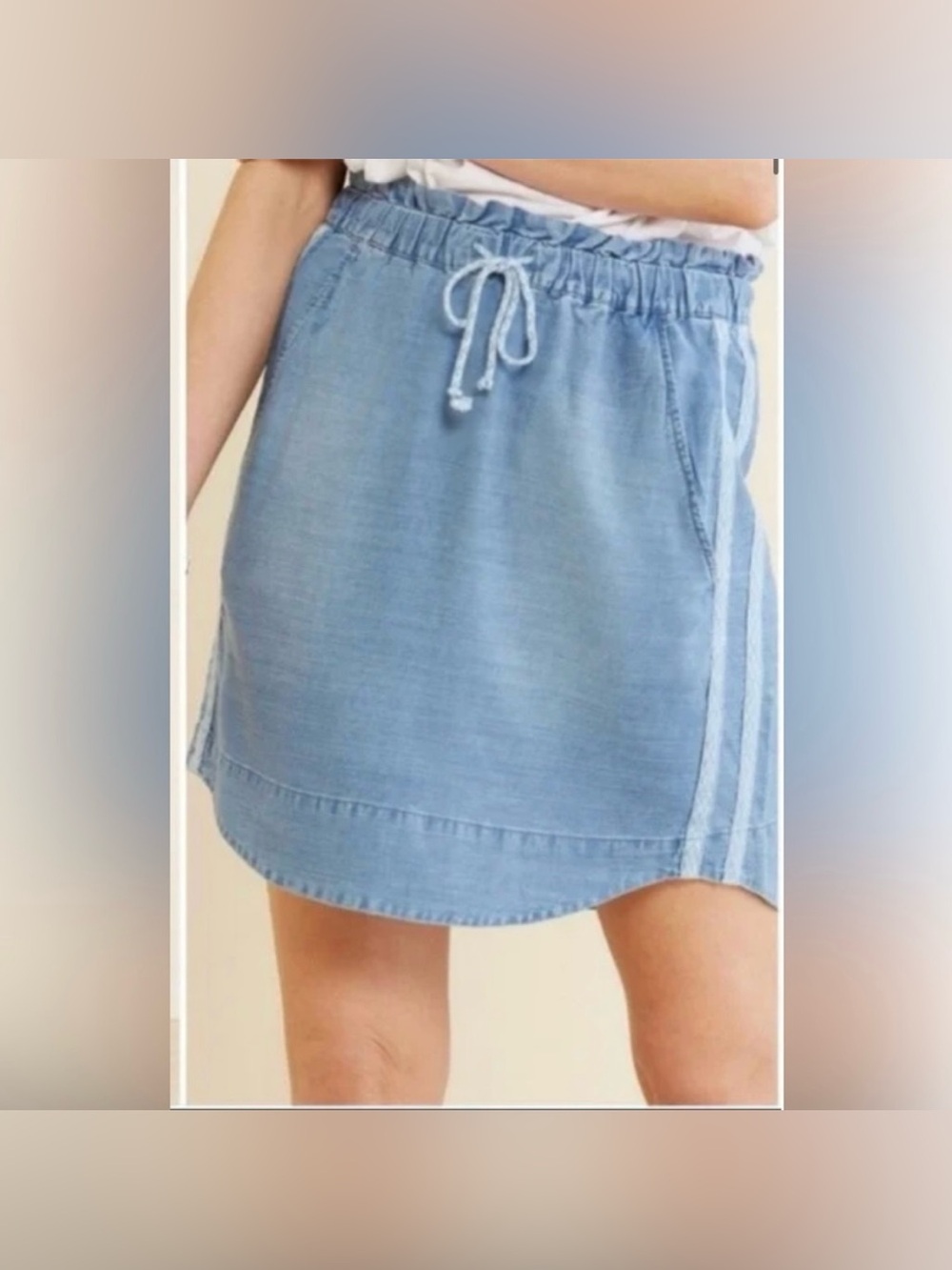 ANTHROPOLOGIE Cloth & Stone Lightweight Chambray Blue Skirt Pockets Size M